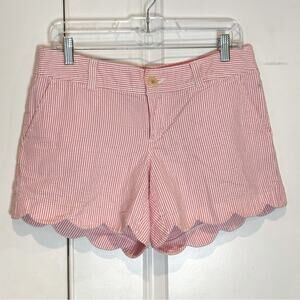Lilly Pulitzer Buttercup Scallop Seersucker Pink White Stripe Shorts 8